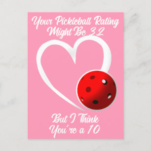 Carte Postale Pickleball Classement Valentine Coeur Rouge Rose