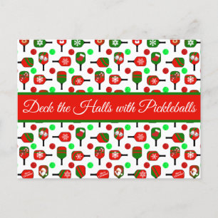 Carte Postale Pickleball de Noël Rouge Green Paddles Balls X Mas