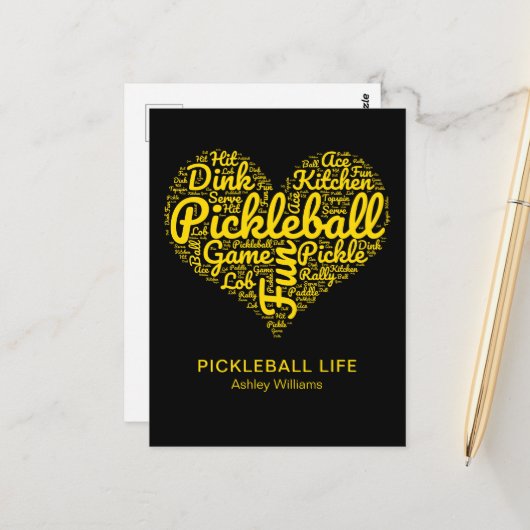 Carte Postale Pickleball Life Word Typographie d'art Personnalis (Devant/Arrière en situation)