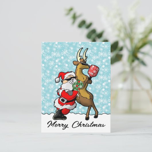 Carte Postale Pickleball Partners Père Noël & Reindeer Sleightin (Debout devant)