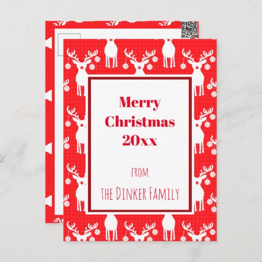 Carte Postale Pickleball Reindees Joyeux Noël 🎁 (Devant / Derrière)