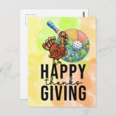 Carte Postale Pickleball Thanksgiving avec dinde et raquette (Devant / Derrière)