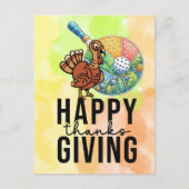 Carte Postale Pickleball Thanksgiving avec dinde et raquette (Devant)
