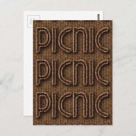 Carte Postale Picnic Funny Wicker Style Typographie Brown (Devant / Derrière)