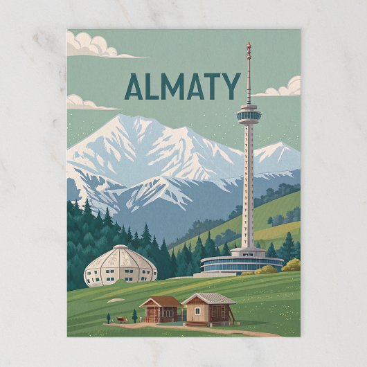 Carte Postale Pics et tours d'Almaty en Cold Retro View