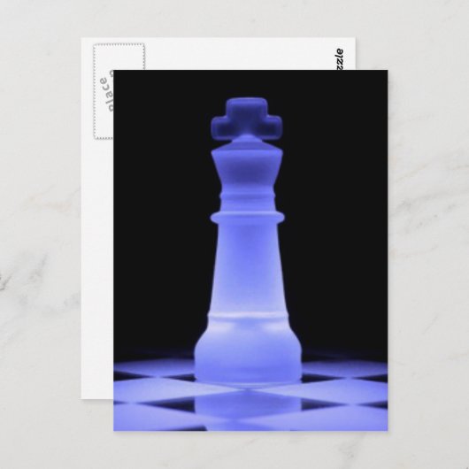 Carte Postale Pièce d'échecs King brillante bleu (Devant / Derrière)