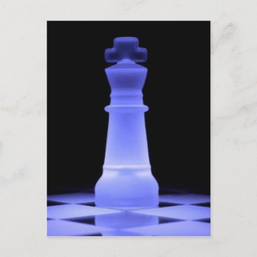 Carte Postale Pièce d'échecs King brillante bleu (Devant)