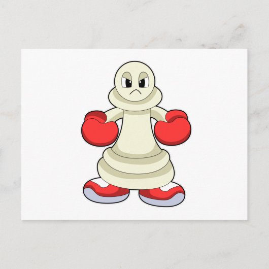 Carte Postale Pièce d'échecs Pion en boîte avec gants de boxe (Devant)
