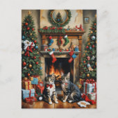 Carte Postale Pièce décorée de façon festive, cheminée, chats, v (Devant)