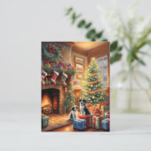 Carte Postale Pièce décorée de façon festive, cheminée, chiens, (Debout devant)