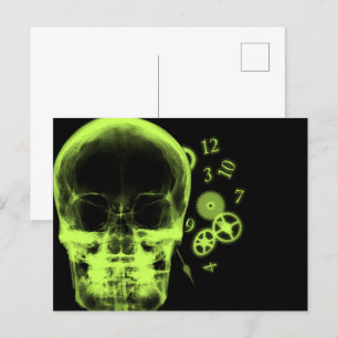 Carte Postale Pièces de crâne et d'horloge à rayons X - Vert cha