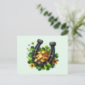 Carte Postale Pièces en or Lucky Horseshoe et Clover (Debout devant)