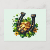 Carte Postale Pièces en or Lucky Horseshoe et Clover (Devant)