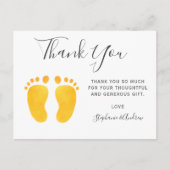 Carte Postale Pieds bébé Merci de Baby shower jaune (Devant)