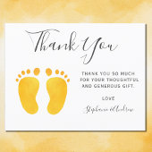 Carte Postale Pieds bébé Merci de Baby shower jaune