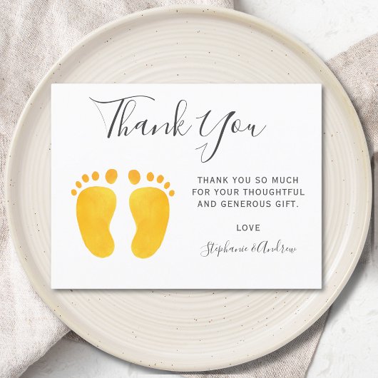 Carte Postale Pieds bébé Merci de Baby shower jaune