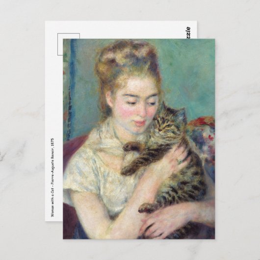 Carte Postale Pierre-Auguste Renoir - Femme avec chat (Devant / Derrière)