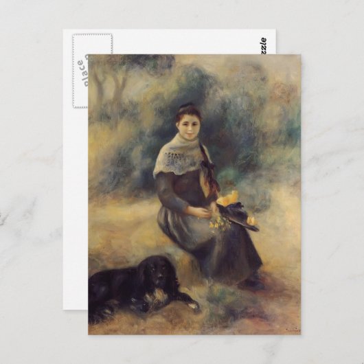Carte Postale Pierre-Auguste Renoir- Jeune fille avec un chien (Devant / Derrière)