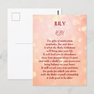 Carte Postale Pierre de naissance d'anniversaire de juillet Rubi