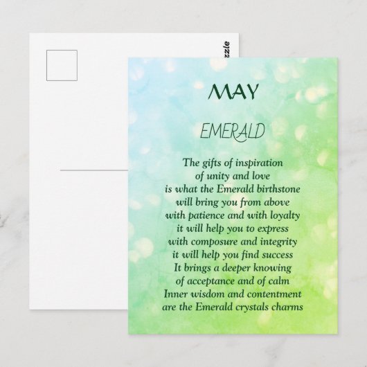 Carte Postale Pierre de naissance d'anniversaire de mai Émeraude (Devant / Derrière)