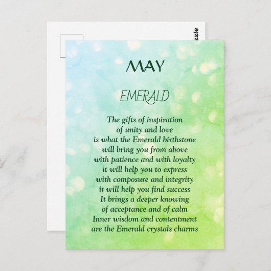 Carte Postale Pierre de naissance de mai Emeraude (Devant / Derrière)