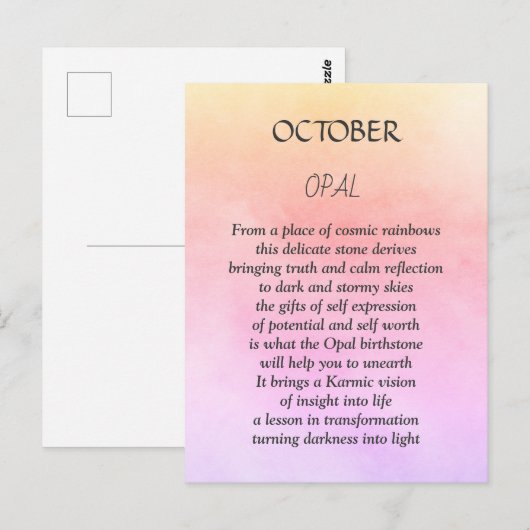 Carte Postale Pierre de naissance d'octobre Opale (Devant / Derrière)