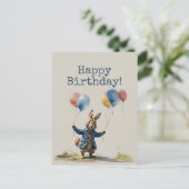 Carte Postale Pierre le lapin avec ballons Joyeux Anniversaire (Debout devant)