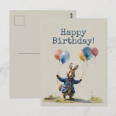 Carte Postale Pierre le lapin avec ballons Joyeux Anniversaire (Devant / Derrière)