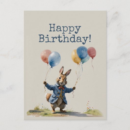 Carte Postale Pierre le lapin avec des ballons Joyeux Anniversai (Devant)