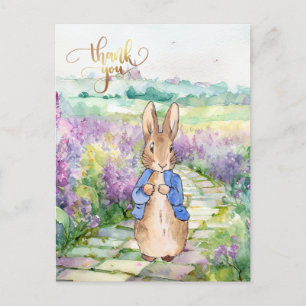 Carte Postale Pierre le lapin avec lilas aquarelle