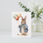 Carte Postale Pierre le lapin bleu veste avec ballons (Debout devant)