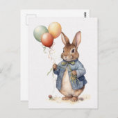 Carte Postale Pierre le lapin bleu veste avec ballons (Devant / Derrière)