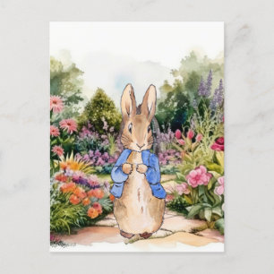 Carte Postale Pierre le lapin dans son jardin