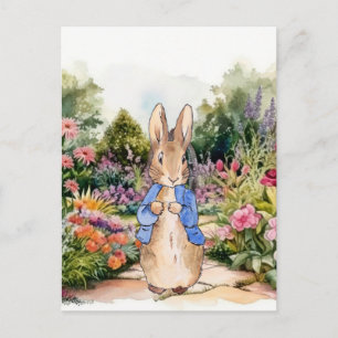 Carte Postale Pierre le lapin dans son jardin