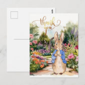 Carte Postale Pierre le Lapin dans son jardin Merci (Devant / Derrière)