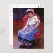 Carte Postale Pierre Renoir - Dormir (Fille avec chat) (Devant / Derrière)