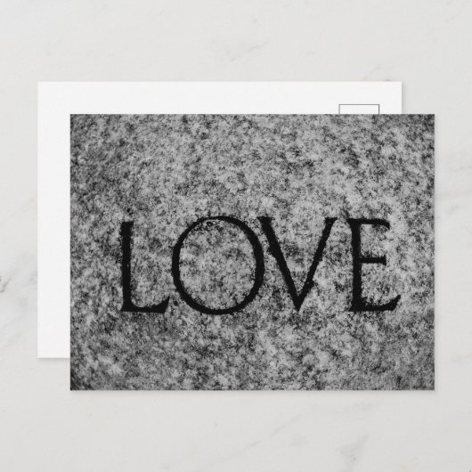 Carte Postale Pierre sculptée "Amour" en noir et blanc (Devant / Derrière)
