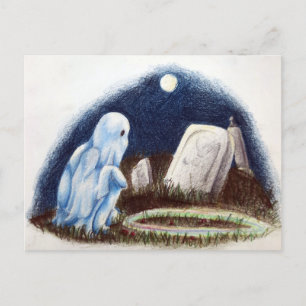 Carte Postale Pierre tombale fantôme cimetière jouant aux billes