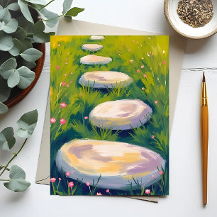 Carte Postale Pierres de pas de jardin aquarelle