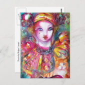 Carte Postale Pierrot avec chat / Mascarade vénitienne (Devant / Derrière)