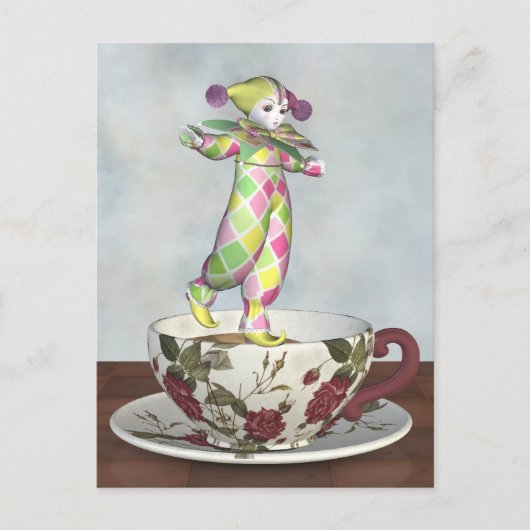 Carte Postale Pierrot Clown Balancing on a Tea Cup (Devant)