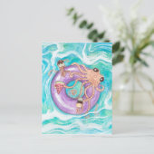 Carte postale Pieuvre dans le flotteur de piscine (Debout devant)