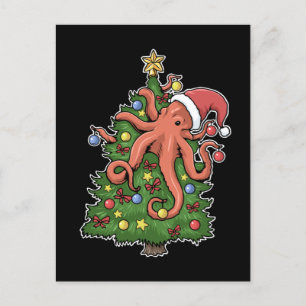Carte Postale Pieuvre de Noël Kraken calmar Cadeau Arbre de Noël