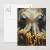 Carte Postale Pieuvre drôle mangeant des spaghetti (Devant / Derrière)