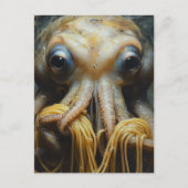 Carte Postale Pieuvre drôle mangeant des spaghetti (Devant)