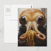 Carte Postale Pieuvre mangeant des spaghetti (Devant / Derrière)