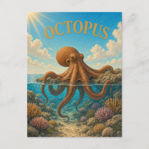 Carte Postale Pieuvre Récif de Corail Aquarelle GeoSaga
