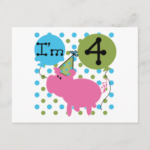 Carte Postale Pig 4th Birthday Tshirts et cadeaux