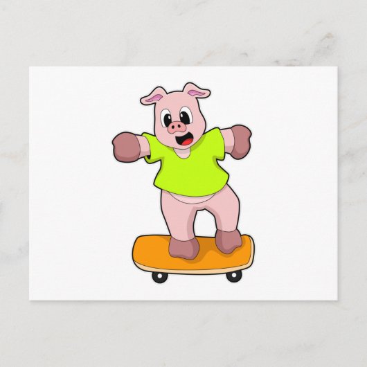 Carte Postale Pig as Skateboard sur skateboard (Devant)