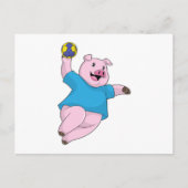 Carte Postale Pig en tant que joueur de handball avec Handball (Devant)